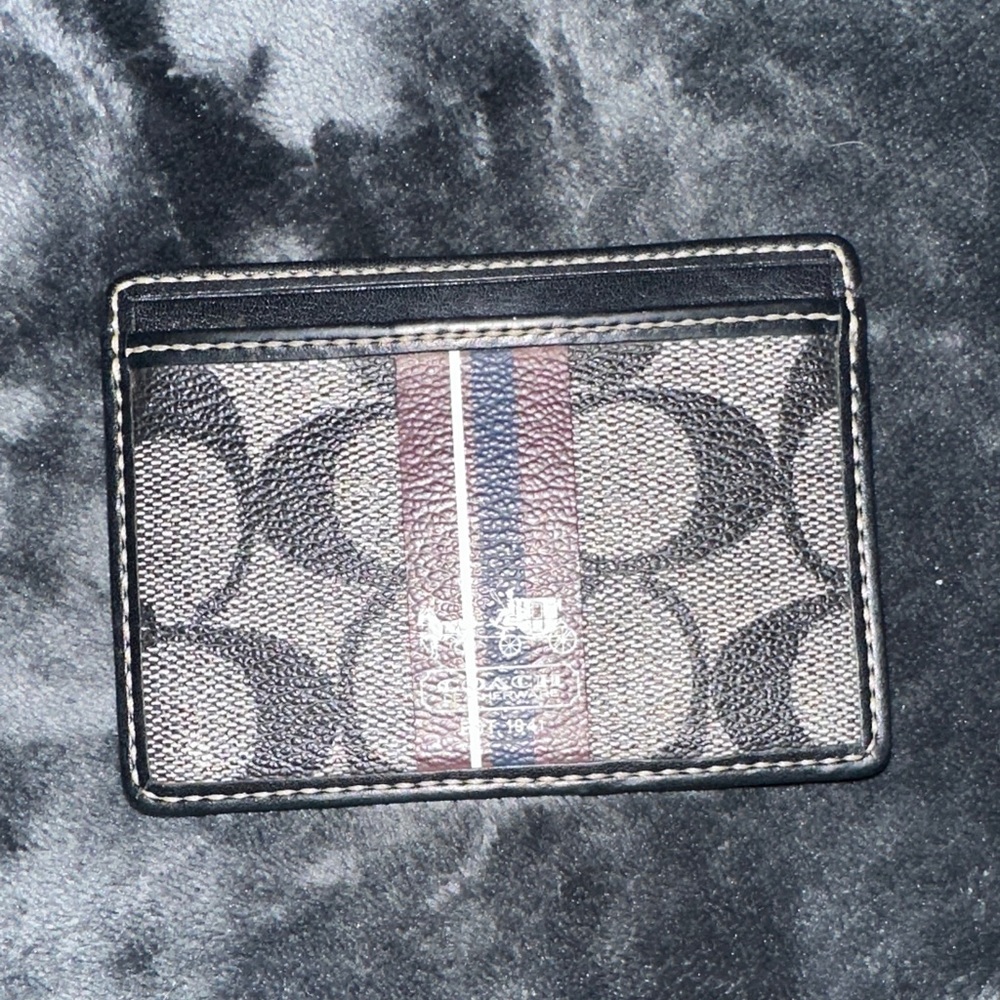 Coach Signature Stripe Card Holder in Black and Gray